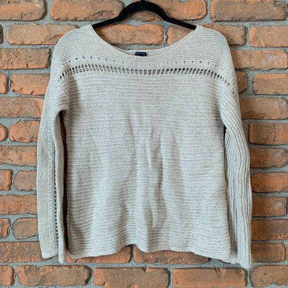 GAP Sweaters - GAP Womens Medium Sweater Beige Cotton Knit Open‎ Stitch Long Sleeve Pullover